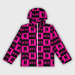 Ветровка с капюшоном женская BTS pattern pink logo, цвет: 3D-белый