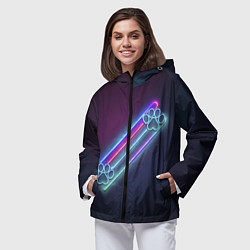 Ветровка с капюшоном женская Лапки неон, цвет: 3D-черный — фото 2