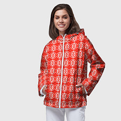 Ветровка с капюшоном женская Красно-белый кружевной узор, цвет: 3D-белый — фото 2
