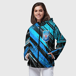 Ветровка с капюшоном женская Герб России на абстрактном синем фоне, цвет: 3D-черный — фото 2