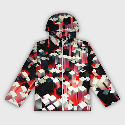 Женская ветровка Черно-белые блоки в красном тумане / 3D-Белый – фото 1
