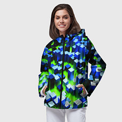 Ветровка с капюшоном женская Синие блоки в зеленом тумане, цвет: 3D-черный — фото 2