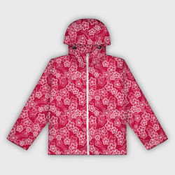 Ветровка с капюшоном женская Красно-белый цветочный узор ретро, цвет: 3D-белый