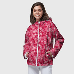Ветровка с капюшоном женская Красно-белый цветочный узор ретро, цвет: 3D-белый — фото 2
