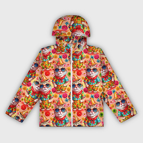 Женская ветровка Коты и летний вайб паттерн / 3D-Белый – фото 1