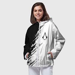 Ветровка с капюшоном женская Ассасинс Крид - белый и черный цвет, цвет: 3D-белый — фото 2
