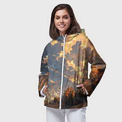 Ветровка с капюшоном женская Вечерний закат - аниме, цвет: 3D-белый — фото 2