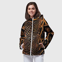 Ветровка с капюшоном женская Реалистичная кожа змеи темно коричневая, цвет: 3D-белый — фото 2