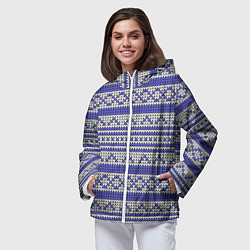 Ветровка с капюшоном женская Вязанный бело-синий орнамент, цвет: 3D-белый — фото 2