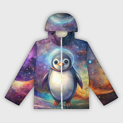 Ветровка с капюшоном женская Пингвин-космонавт, цвет: 3D-белый