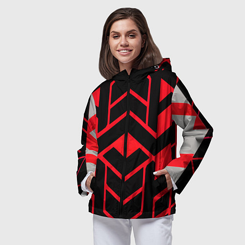 Женская ветровка Красные полосы на чёрном фоне / 3D-Черный – фото 3