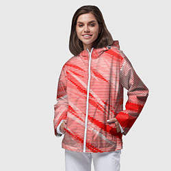 Ветровка с капюшоном женская Полосатый красно-белый, цвет: 3D-белый — фото 2