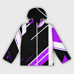 Ветровка с капюшоном женская Бело-фиолетовые полосы на чёрном фоне, цвет: 3D-белый