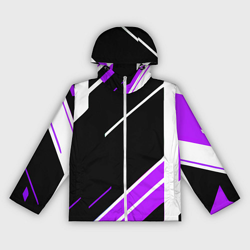 Женская ветровка Бело-фиолетовые полосы на чёрном фоне / 3D-Белый – фото 1