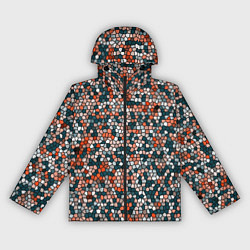 Ветровка с капюшоном женская Красно-бирюзовый паттерн мелкая мозаика, цвет: 3D-черный
