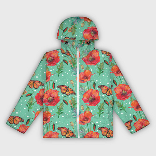 Женская ветровка Красные маки и бабочка монарх / 3D-Белый – фото 1