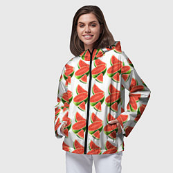 Ветровка с капюшоном женская Разрезанный арбуз, цвет: 3D-черный — фото 2