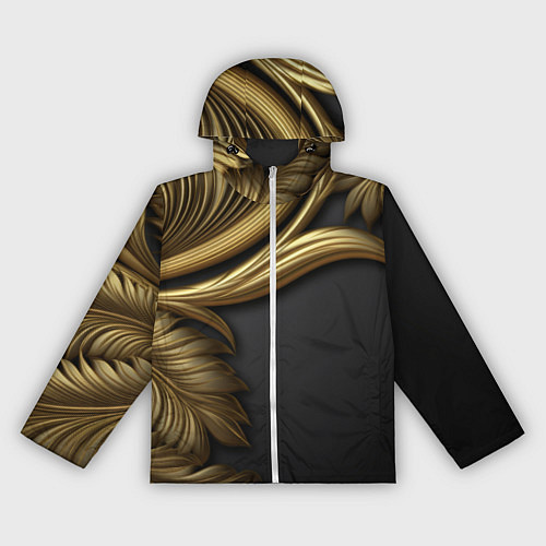 Женская ветровка Золотые объемные листья на черном / 3D-Белый – фото 1