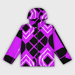 Ветровка с капюшоном женская Чёрные квадраты и белые полосы на фиолетовом фоне, цвет: 3D-черный