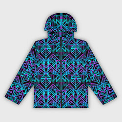 Ветровка с капюшоном женская Неоновый арт деко синтивейв узор, цвет: 3D-черный
