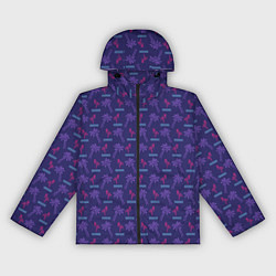 Ветровка с капюшоном женская Пара розовых фламинго и пальмы, цвет: 3D-черный