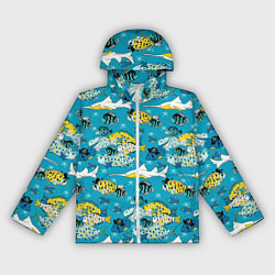 Ветровка с капюшоном женская Морские рыбы пираты, цвет: 3D-белый