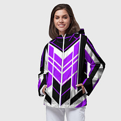 Ветровка с капюшоном женская Purple and black stripes on a white background, цвет: 3D-белый — фото 2