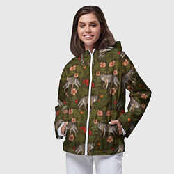 Ветровка с капюшоном женская Волки и шиповник, цвет: 3D-белый — фото 2