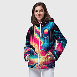 Ветровка с капюшоном женская Neon space fantasy - ai art, цвет: 3D-белый — фото 2