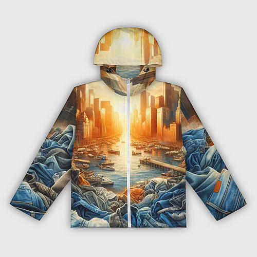 Женская ветровка Нью-Йорк с джинсовыми берегами - нейросеть / 3D-Белый – фото 1