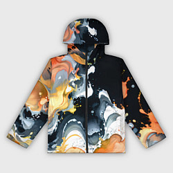 Ветровка с капюшоном женская Белые и персиковые разводы на черном фоне, цвет: 3D-черный