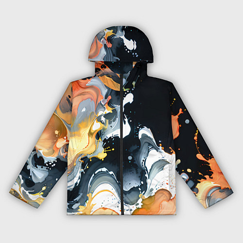 Женская ветровка Белые и персиковые разводы на черном фоне / 3D-Черный – фото 1