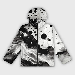 Ветровка с капюшоном женская Чёрно-белая абстракция - кляксы, цвет: 3D-черный