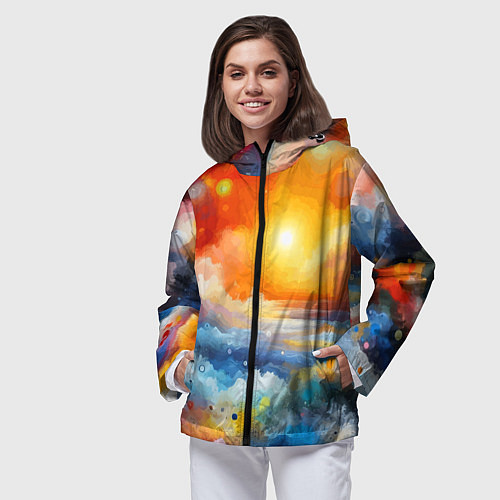 Женская ветровка Закат солнца - разноцветные облака / 3D-Черный – фото 3
