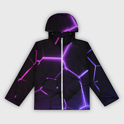 Ветровка с капюшоном женская Темные фиолетовые неоновые плиты в разломе, цвет: 3D-белый