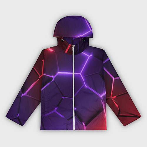 Женская ветровка Красно-фиолетовые неоновые плиты в разломе / 3D-Белый – фото 1