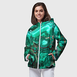 Ветровка с капюшоном женская Малахит - зеленая текстура минерала, цвет: 3D-белый — фото 2