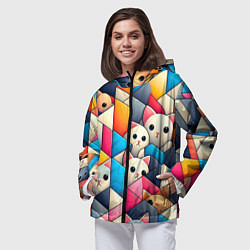 Ветровка с капюшоном женская Geometric pattern with kittens - ai art, цвет: 3D-черный — фото 2