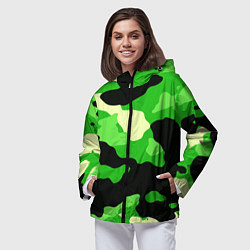Ветровка с капюшоном женская Зелёный камуфляж текстура, цвет: 3D-черный — фото 2