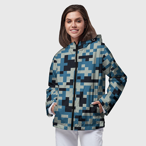 Женская ветровка Пиксельный стиль камуфляж / 3D-Черный – фото 3