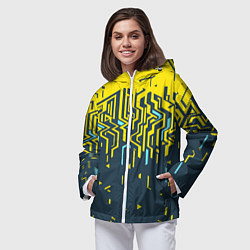 Ветровка с капюшоном женская Яркий абстрактный геометрический рисунок для спорт, цвет: 3D-белый — фото 2
