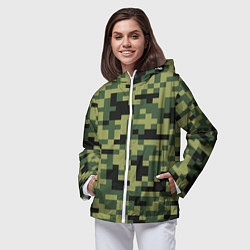Ветровка с капюшоном женская Камуфляжный стиль текстура пикселя, цвет: 3D-белый — фото 2