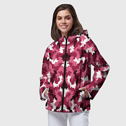 Ветровка с капюшоном женская Розовые пиксели камуфляж, цвет: 3D-черный — фото 2