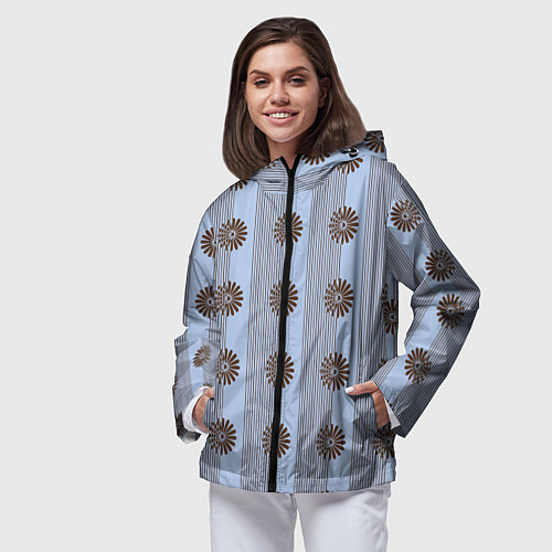 Женская ветровка Цветы шоколадного цвета - абстракция / 3D-Черный – фото 3