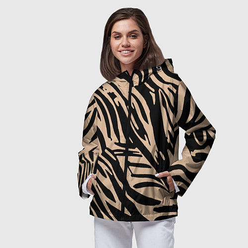 Женская ветровка Чёрно-бежевый полосы / 3D-Черный – фото 3
