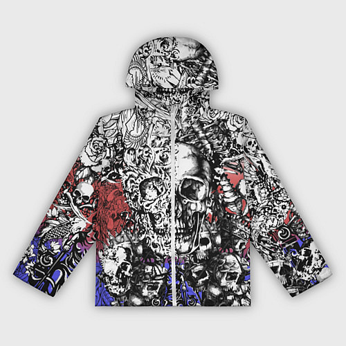 Женская ветровка Череп и скелеты на фоне флага России / 3D-Белый – фото 1