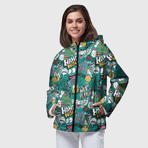 Женская ветровка Ха-ха ничего себе - паттерн с рожицами / 3D-Черный – фото 3