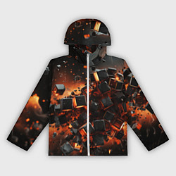 Ветровка с капюшоном женская Черные кубики во взрыве абстракции, цвет: 3D-белый