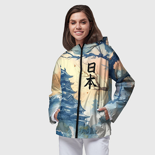 Женская ветровка Japanese landscape - watercolor / 3D-Черный – фото 3
