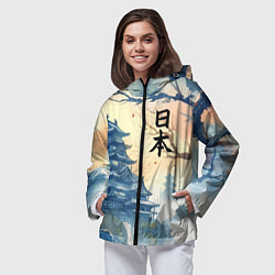 Ветровка с капюшоном женская Japanese landscape - watercolor, цвет: 3D-черный — фото 2